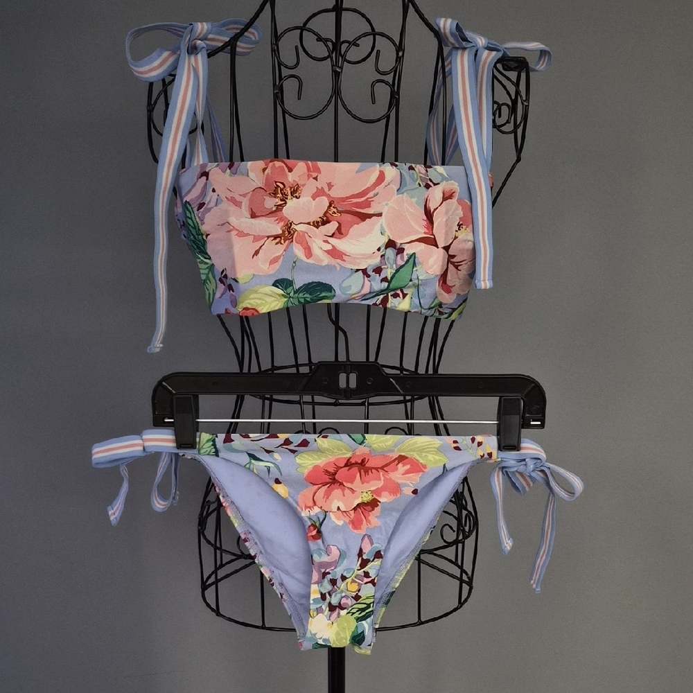 Zimmermann Floral Bikini with Blue Striped Ties